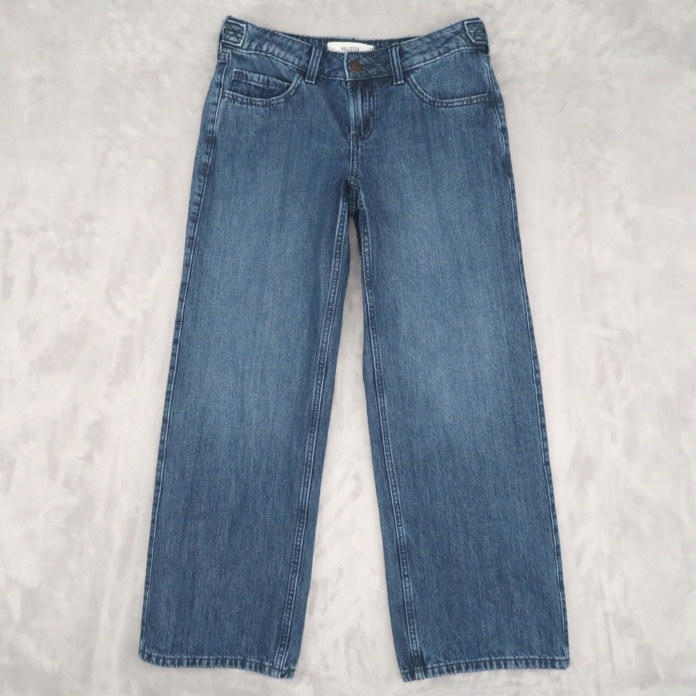 Hollister Jeans Women 0s W25 Short Fit 27x28.5 Blue Low-Rise Baggy Wide Leg